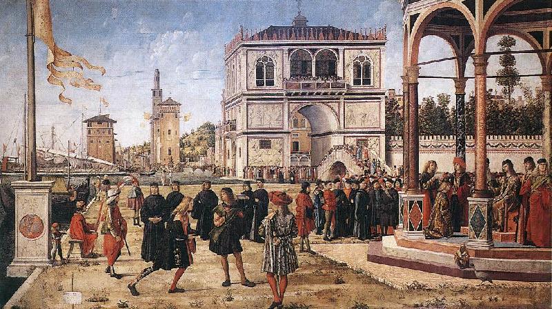 CARPACCIO, Vittore The Ambassadors Return to the English Court fg oil painting picture